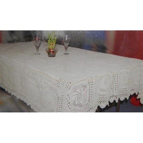 Tapestry Trading Tapestry Trading GL-29W6090 60 x 90 in. Handmade Indian Crochet Table Cloth; White GL-29W6090 - main